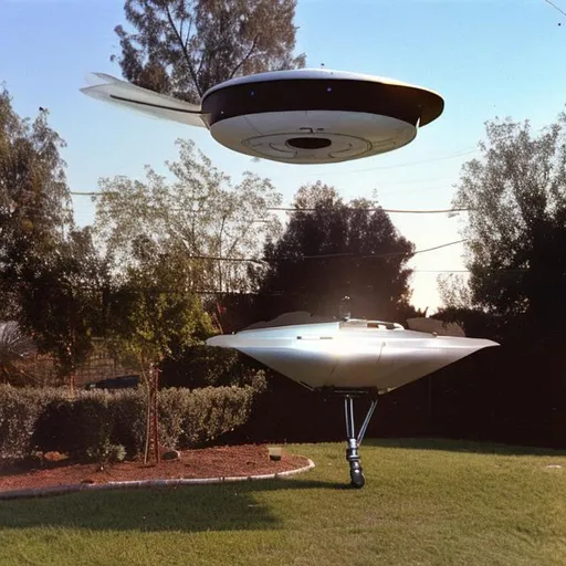 Prompt: Alien spacecraft landing in backyard 1990s photos 