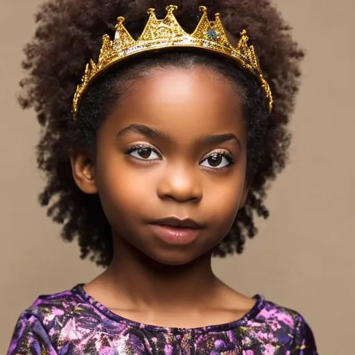 Prompt: Create confident young  black girl wearing a crown on her head
