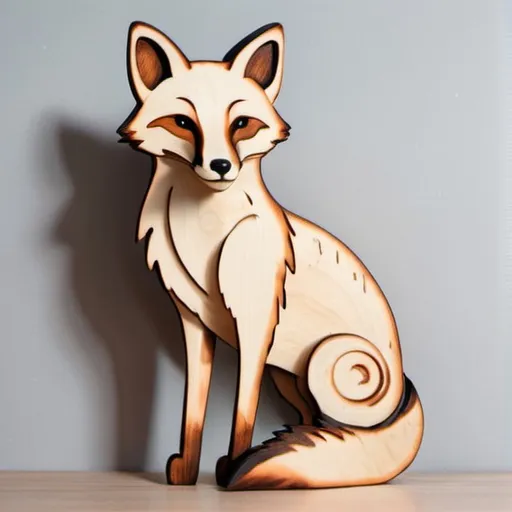 Prompt: a flat figure of the whole body of a fox made of wood, Laser burn