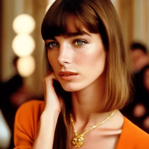 Prompt: Highest quality picture of a young Jane Birkin in a Wes Anderson Movie wearing Versace