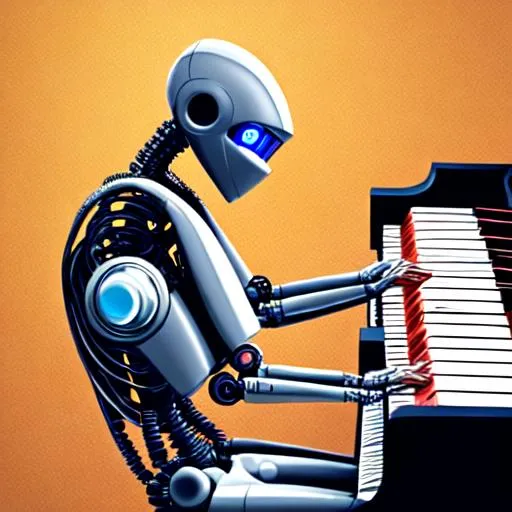 Prompt: Robot playing piano