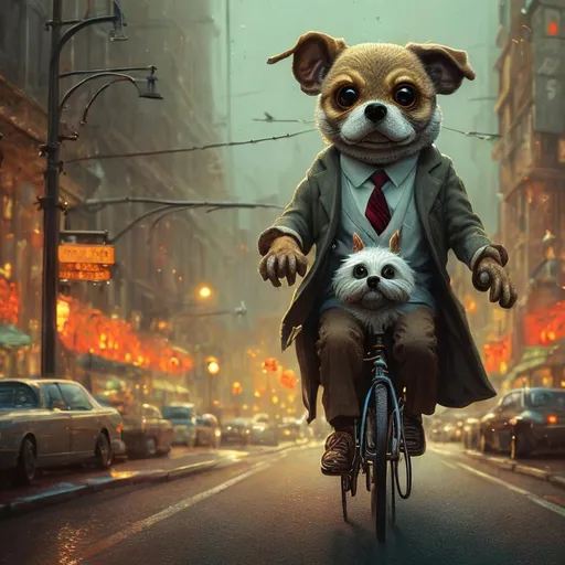 Prompt: ((best quality)), ((masterpiece)), ((realism style)), (detailed, ultra detailed, finest detail, intricate), (centered), lo-fi style, anthropomorphism, dog male dressed as a lawyer, riding a bike, fire environment, surrealism, volumetric lighting, global illumination, digital art, warm color, 8k, 64K, HD, UHD, trending on artstation, sharp focus, sharp focus, painting, (concept art of detailed character design). matte painting, insanely detailed, ((masterpiece)), depth of field, reflection