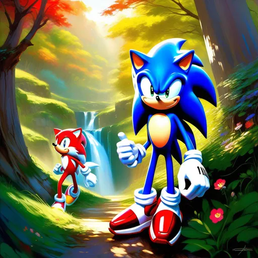 Prompt: Sonic the Hedgehog meets anime girls, anime style, extremely detailed painting by Greg Rutkowski and by Henry Justice Ford and by Steve Henderson 