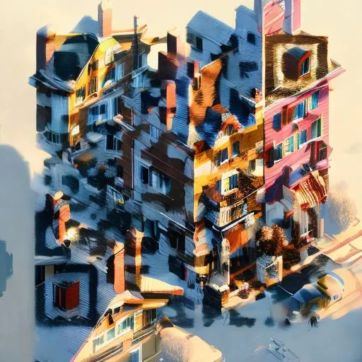 Prompt: a beautiful digital painting of an isometric  view of a cozy small suburban town by greg rutkowski, trending on artstation