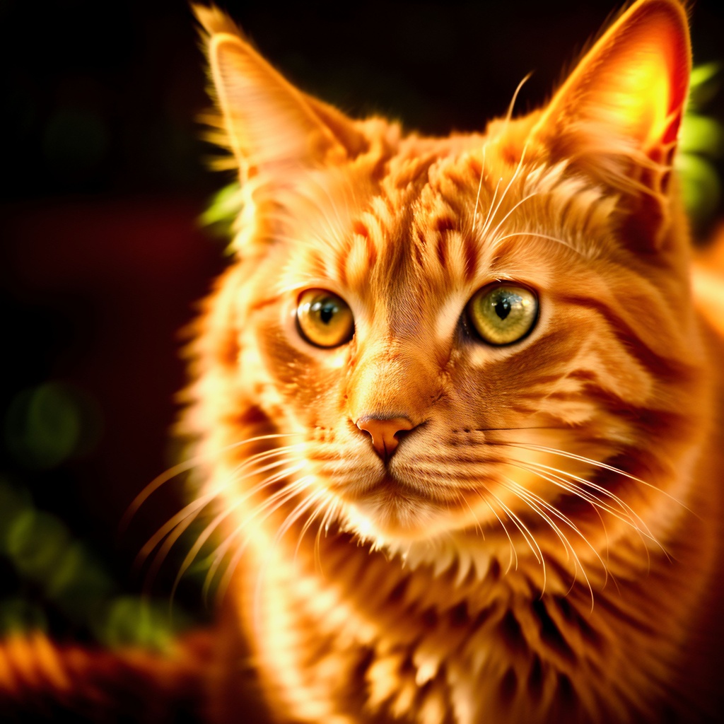 Prompt: realistic portrait of an orange cat, bright eyes, with angel wings, radiant and ethereal intricately detailed photography, cinematic lighting, 50mm lens with bokeh