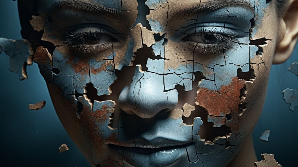 Prompt: a close up of a puzzle piece with a woman's face, a jigsaw puzzle, inspired by Igor Morski, trending on pixabay, digital art, beautiful decay, portrait of a mechanical girl, covered in dirt, many pieces, 5 0 0 px models, post process in photoshop, carson ellis, portait photo profile picture, facial portrait, by greg rutkowski
