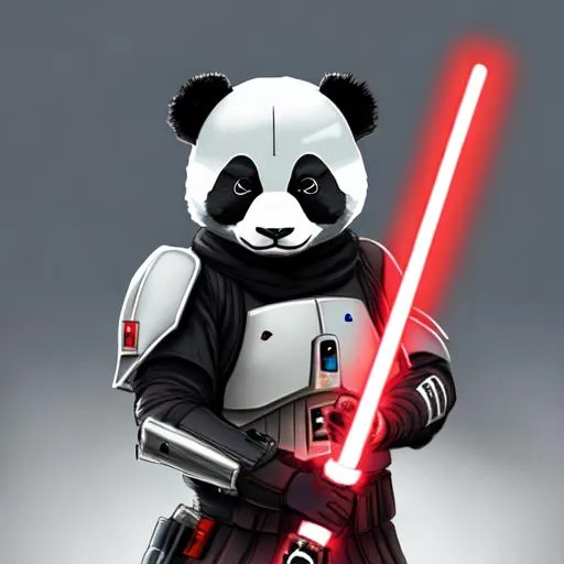 Prompt: cyberpunk panda lightsaber mandalorian