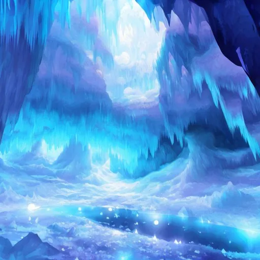 Prompt: Crystal ice cavern, illustration, anime, cristalized, beautiful