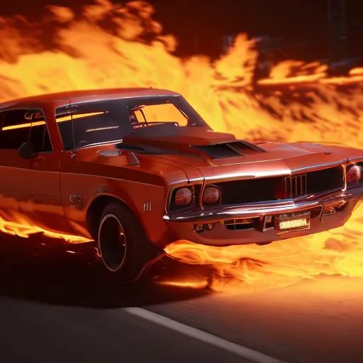 Prompt: Muscle car in flames 4k