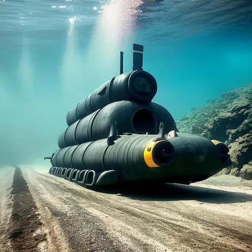 Prompt: Submarine with 4 tire, on the road