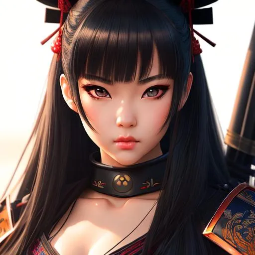 Only face, pout face, Samurai girl,Anime, Mechanical