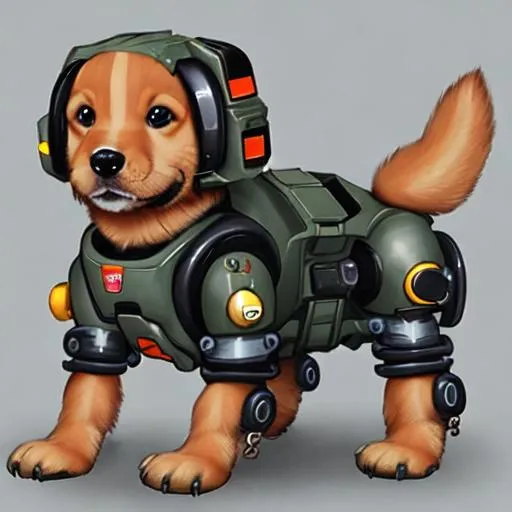 Prompt: puppy in mech suit