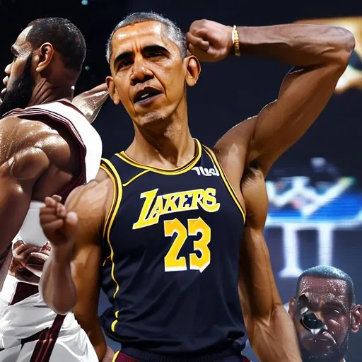Prompt: high detail perfect eyes  amazing body gx on, obama fighting lebron james