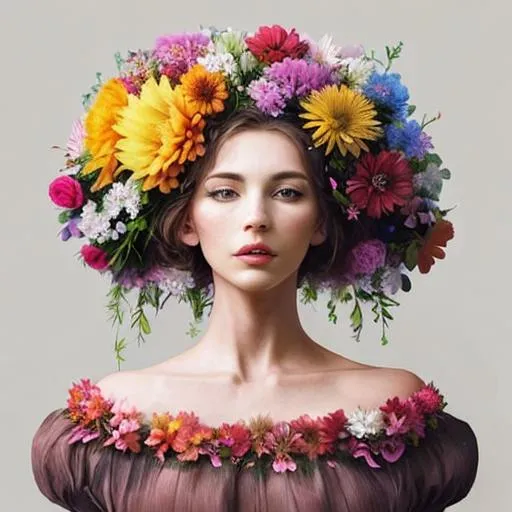 Prompt: Woman made of flowers