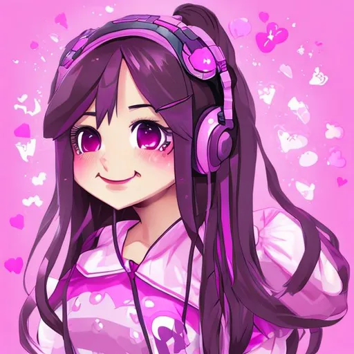 Prompt: a kawaii gamer girl with pinks and purples inan anime style