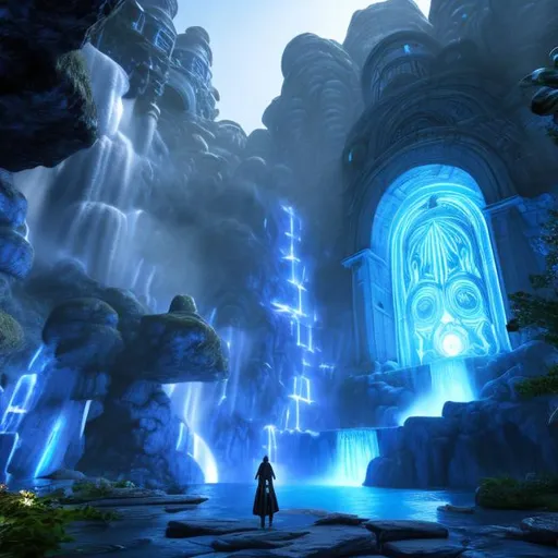 Prompt: Portal hidden behind a waterfall Fantasy, another dimension. Hyperrealistic, UHD, HD, 8K, 