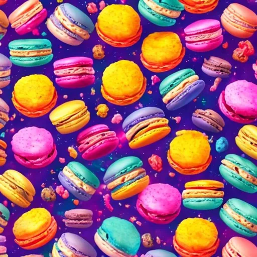 Prompt: Macaroons in outer space in the style of Lisa frank
