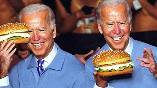 Prompt: joe biden with muscular body type  eating mcdonald's hambuger, showing clear image of their half-naked upper body which is strong, muscular like arnold schwarzenegger, add more muslce tone like showing boy in building competition for biden,output only 1 person=biden in frame, biden is holding a mcdonald hamburger

