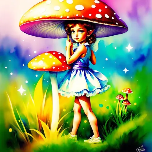 Prompt: Mushroom fairy, vivid colours 