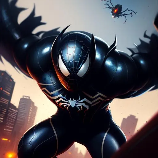 Prompt: Close-up, full portrait of symbiote Venom while fight with spiderman, a black background, fortnite style, professional ominous concept art, by artgerm and greg rutkowski, an intricate, elegant, highly detailed digital painting, concept art, smooth, sharp focus, illustration, in the style of simon stalenhag, wayne barlowe, and igor kieryluk.