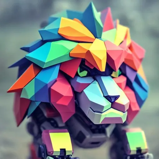 Prompt: colorful robot that is cute and cubic and looks like a lion