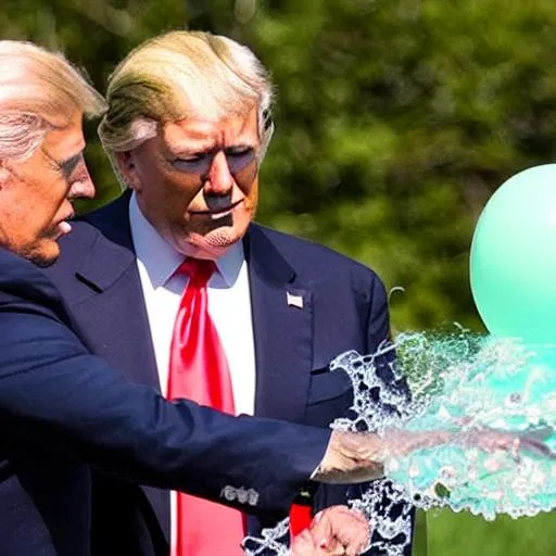 Prompt: joe biden and donald trump having a water baloon fight


