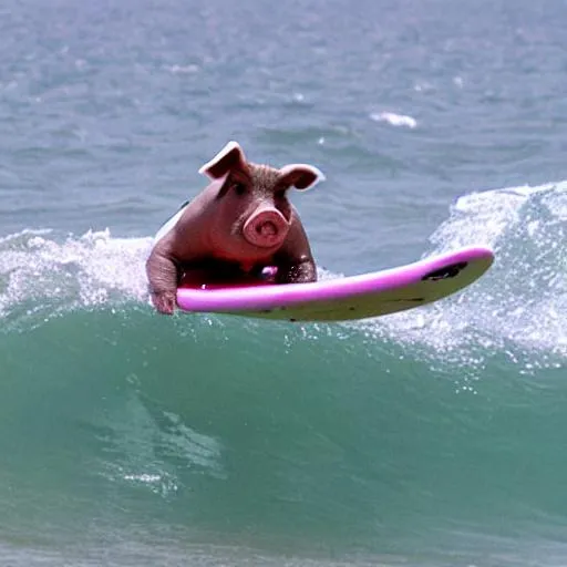 Prompt: Pig man goes surfing 