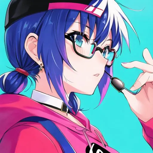 Pop girl, big earrings, profile, colorful hoodie, glasses - Prompt