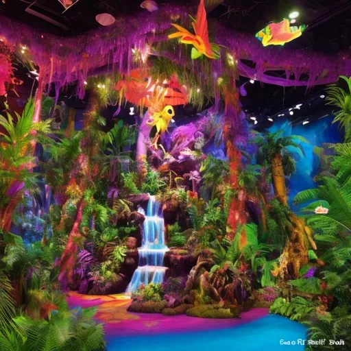 Prompt: Rainforest Cafe in the style of Lisa frank