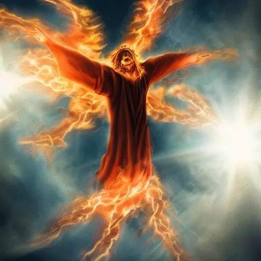 holy being descending from the heavens on fire evil... | OpenArt