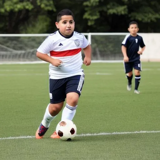 Prompt: a fat Hispanic kid playing soccer