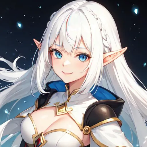 Prompt: half elf, female, white hair, smile
