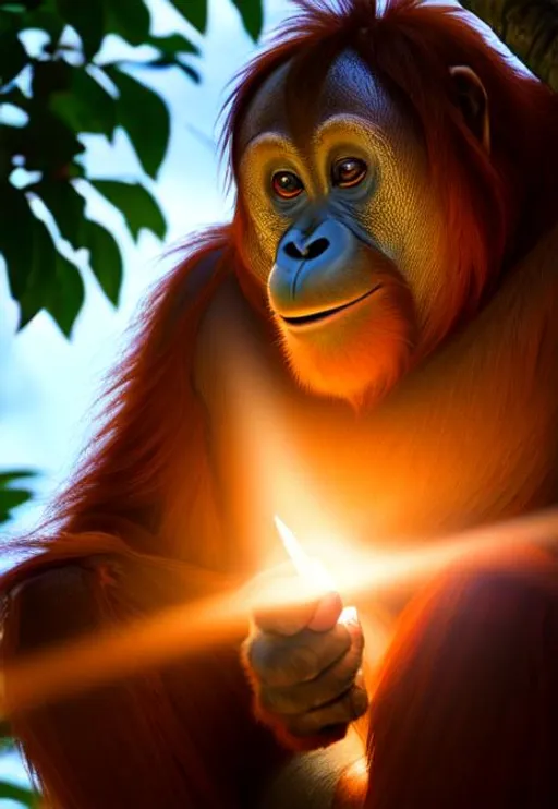 Prompt: Orangutan surrounded with holy light