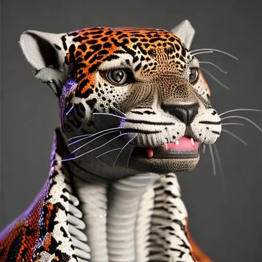 Prompt: jaguar and basilisk hybrid, full body, snake skin, body