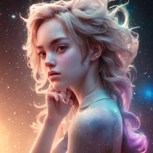 Prompt: ((best quality)), ((masterpiece)), ((realistic)), (detailed) hd octane render, trending on artstation,illustration photographic, digital painting, attractive ,1girl,galaxy ,full body,dynamic pose, galaxy hair,masterpiece face,elegante,8K quality,vivid colors