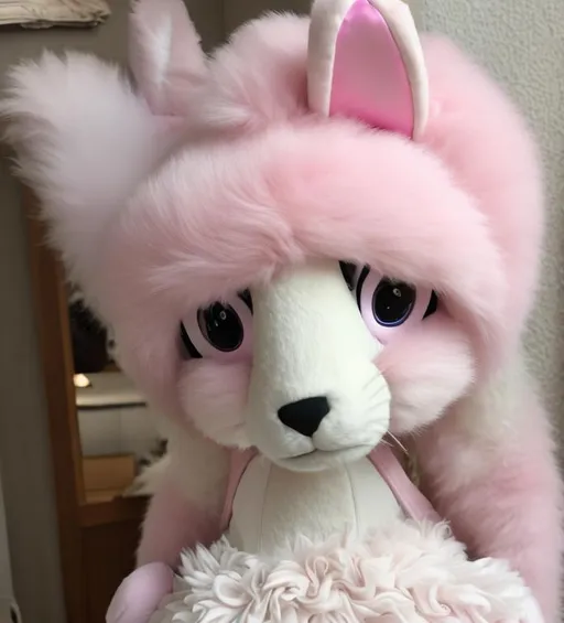 Prompt: pink and white furry wearing a dress