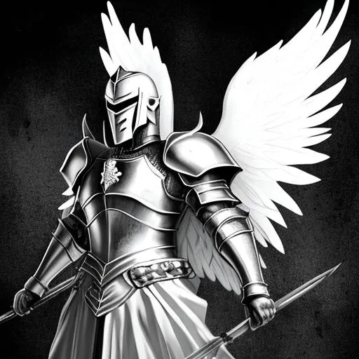 Prompt: black and white knight with angel wings
