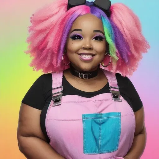 cute happy plump black woman with neon pink hair and... | OpenArt