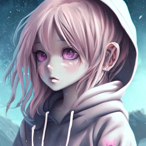 Kawaii Anime Girl In Black Hoodie | Canvas Print