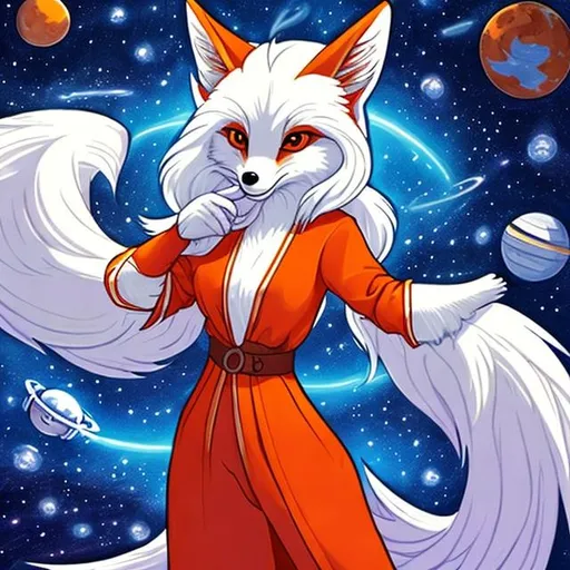 Prompt: angelic furry fox girl 
drone weaving the fabric of space and time and creating 