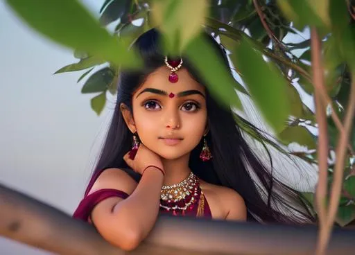 Prompt: a full body portrait of  cute indian girl with the face of {{ raw photo }} with hairs wide open , wearing a maroon colour gaown , gorgeous face , smooth skin , natural background , one side towards the camera , 