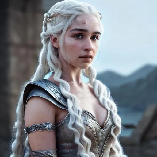 Prompt: female dressed as daenerys targaryen, gorgeous, attractive, flirting, (((full body visible))), looking at viewer, portrait, photography, detailed skin, realistic, photo-realistic, 8k, highly detailed, full length frame, High detail RAW color art, piercing, diffused soft lighting, shallow depth of field, sharp focus, hyperrealism, cinematic lighting, full body