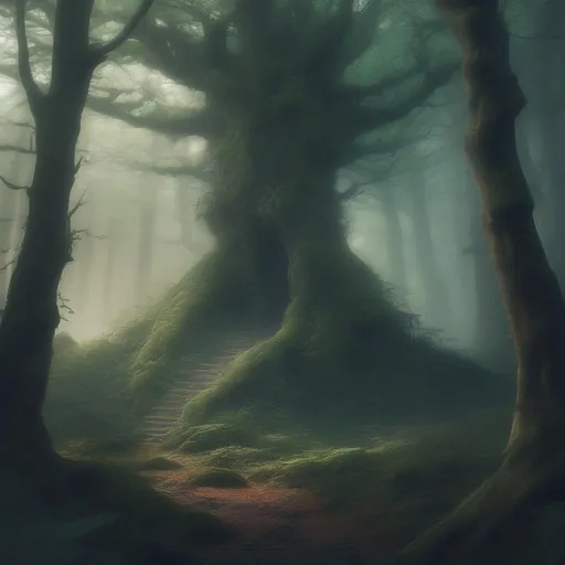 Prompt: the woods, but in a fantasy world 