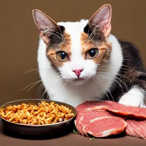 Prompt: Cat eats meat, high detailed 