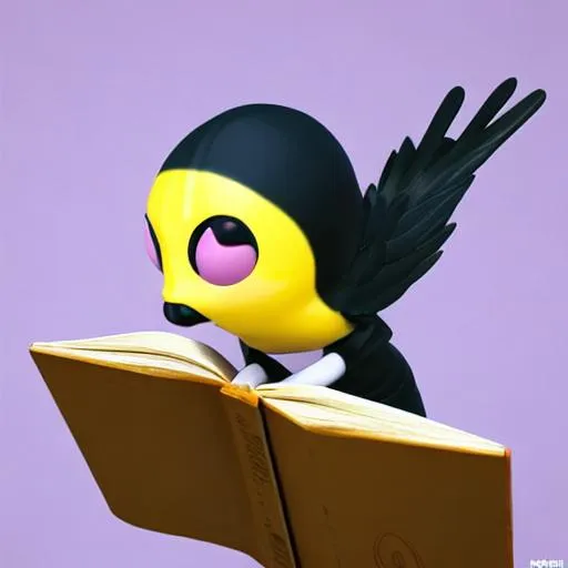 Prompt: Tiny cute magpie toy,
reading a book,
standing character,
soft smooth lighting,
soft pastel colors,
skottie young, 3d
blender render,
polycount, modular
constructivism, pop
surrealism, physically
based rendering,
square image