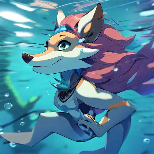 Prompt: Anthro furry swimming underwater