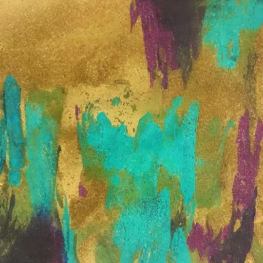 Prompt: abstract, acrylic paint, painting, earth colors, green, gold accents, clean sharp