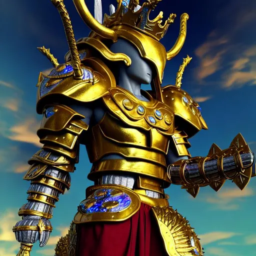 Prompt:  Extremely detailed godly armor, HDR, UHD, 64K, highly detailed ultimate winged king holding realistic big cross, rhads, global illumination, forest, akira toriyama, crystals explosion 