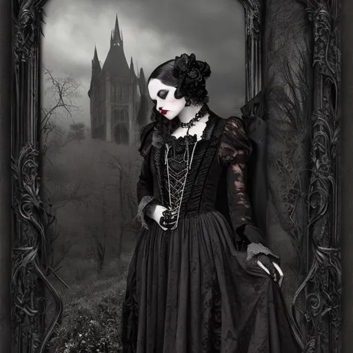 Prompt: Goth Victorian Vampire Dark Sad 