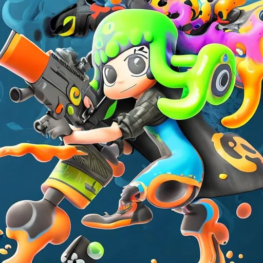 Prompt: splatoon 3 inkling shooting another inkling